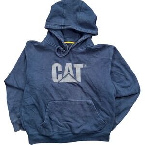 Caterpillar Mens Navy Blue Embroidered CAT Logo Pullover Hoodie Size Large